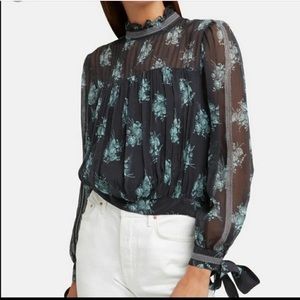 Cinq a Sept Natalie Shirred Floral-Print Blouse
